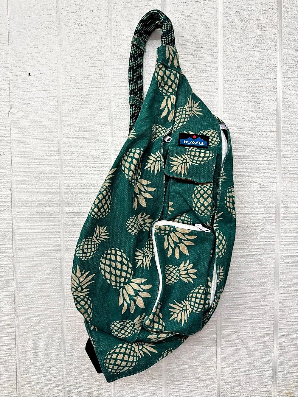 KAVU Rope Bag Pineapple Print Backpack Green & Cream
